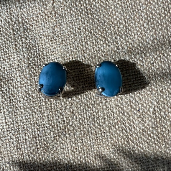 Blue stone silver clasp clippies clip earrings vintage 925 stud simple medium - Picture 2 of 5